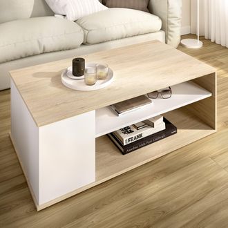 Dmora Mesa De Centro Fargo, Cajones, 3 Compartimentos, 50x100x42h Cm Blanco