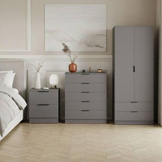 Home Discount Vida Designs Trega 3Pc Bedroom Set(2Dr Bedside, 5Dr Chest, Wardrobe) in Grey