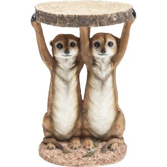 Kare Design Design tavolino Animal Meerkat sisters, marrone/beige, 33cm, altezza 53cm, suricate, tavolino da caffé, dappoggio, animali, ripiano in legno - Kare