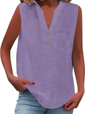 Generic Tank Tops For Women, Vests For Women Uk Plus Size, Casual V Neck Summer Tees, Solid Color Sleeveless Blouses Relaxed Fit Beach Vest Comfy Cotton Linen