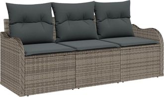 vidaXL Garden Sofa Set with Cushion 3 pcs Grey Poly rattan Vidaxl