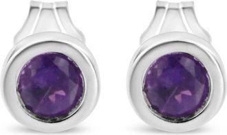 House of Brilliance Silver Bezel Set 3.5mm Created Gemstone Solitaire Stud Earrings in Purple Amethyst at Nordstrom