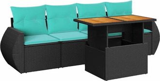 vidaXL Set De Muebles De Jard&iacute;n 5 Pzas Y Cojines Rat&aacute;n Sint&eacute;tico Negro Vidaxl
