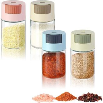 OEM Juego De 4 Botes De Cristal Para Especias - Dispensadores Para Cocina Y Hosteler&iacute;a, Accesorios Para Especias, Herm&eacute;ticos, Aptos Para Escribir Y Con Es