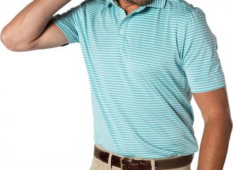 Duck Head Short Sleeve Long Drive Performance Polo In Marine Blue