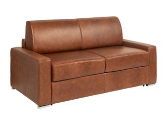 Vente-Unique Sof&aacute; 4 plazas convertible expr&eacute;s en cuero de b&uacute;falo vintage caramelo - Cama 160 cm - Colch&oacute;n 22 cm con memoria de forma CALITO