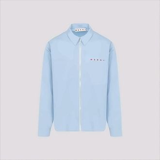 Marni Light Blue Minimalistic Cotton Jacket With Zipper Closure