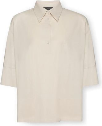 Elena Miro Boxy Blouse met driekwart mouwen - Dames - Blouses - Beige - L - Katoen - Overhemden
