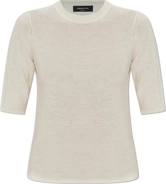 Fabiana Filippi Lange Cardigan met Decoratieve Gebreide Patroon - Dames - Ronde hals truien - Beige - S - Wol - Truien & Vesten