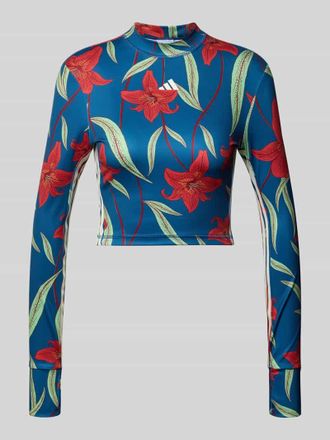 adidas Slim Fit Sport-Langarmshirt mit Allover-Muster in Blau, Gr&ouml;&szlig;e XL