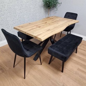 Kosy Koala Dining Table Set with 2 Black Chairs & 2 benches Dining Furniture in Brown
