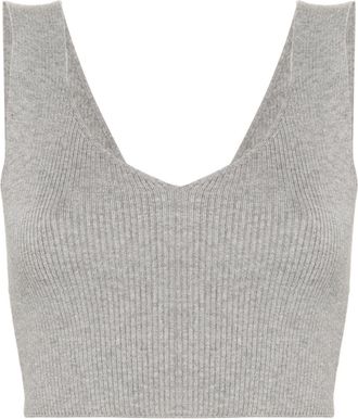 Twin-Set ribbed crop top - women - Polyester/Viscose - M - Grey