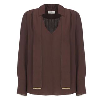Elisabetta Franchi Blouses, female, Brown, Size: XS Viscose Georgette Blouse with Sash Belt