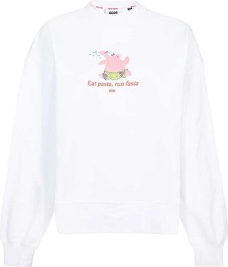 GCDS Katoenen sweatshirt met Ribbed Kraag Print - Dames - Sweatshirts - Wit - 2XS - Katoen - Hoodies & sweatvesten