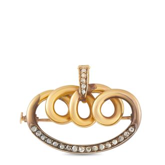 Luxury Bazaar Antique Victorian 18K Yellow Gold Rose-Cut Diamond Scroll Brooch MF04-091426