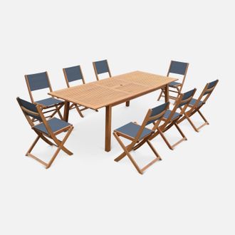 Alice's Garden Conjunto De Muebles De Jard&iacute;n Extensible - Almer&iacute;a - 180/240cm 8 Sillas, En Madera De Eucalipto Fsc Y Textilene Antracita