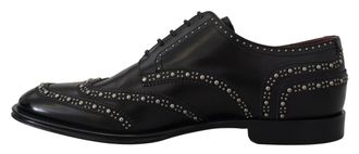 Dolce & Gabbana Mens Black Leather Derby Dress Studded Shoes