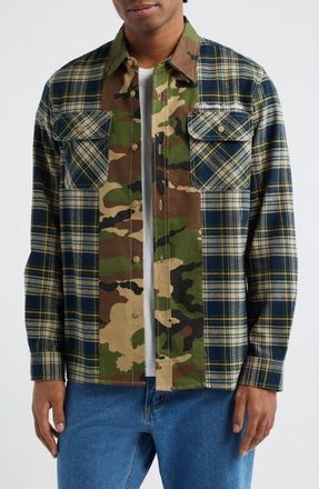 Billionaire Boys Club BB Wanderlust Plaid & Camo Cotton Button-Up Shirt in Cypress at Nordstrom, Size Xx-Large