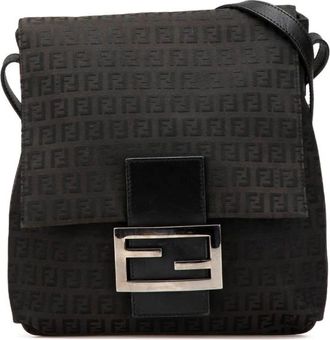 Fendi Pre-owned Cross Body Bags, female, Black, Size: ONE SIZE Pre-owned Baguette Crossbody FF Canvas Bag