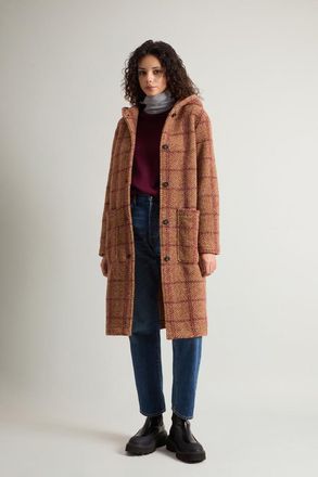 Woolrich donna Cappotto lungo Gentry a quadri con cappuccio Marrone Taglia XXS