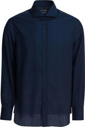Brunello Cucinelli Virgin Wool Shirt Shirts Blu-Uomo