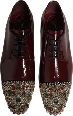 Dolce & Gabbana Mens Maroon Embellished Derby Dress Formal Shoes Black Leather