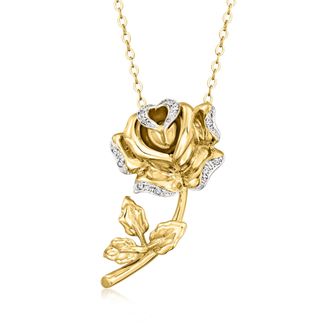Ross-Simons Diamond Rose Pendant Necklace in 18kt Gold Over Sterling