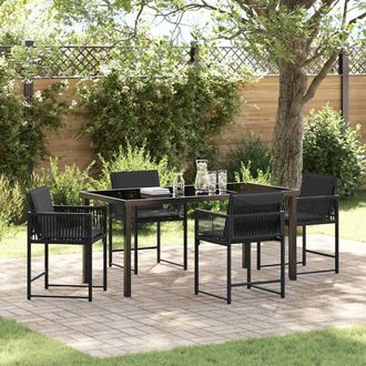 Berkfield Home 5 Piece Garden Dining Set with Cushions Black Poly Rattan