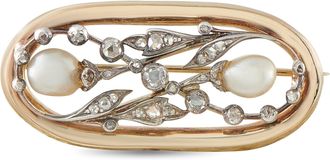 Luxury Bazaar Antique 14K Yellow Gold and Silver 0.80ct Diamond and Baroque Pearl Brooch MF05-091626