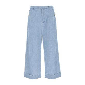 Valentino Garavani Wide Jeans, male, Blue, Size: M Cuffed Denim Pants