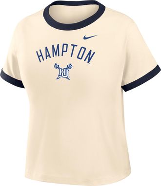 Nike Womens College (Hampton University) Cropped Ringer T-Shirt in Brown | ZW04N9HMTU26-NAN