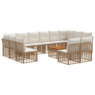 vidaXL Conjunto De Sof&aacute;s De Exterior 13 Pcs Natural Y Crema Poli&eacute;ster Vidaxl