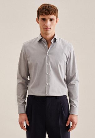 Seidensticker Businesshemd SEIDENSTICKER X-Slim, Herren, Gr. S (37), normale &Auml;rmell&auml;ngen, grau, 100% Baumwolle, unifarben, skinny fit, 2-Knopf-Manschette, Hemden Bu