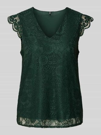 Pieces Regular Fit Blusenshirt mit Spitzenbesatz Modell OLLINE in Dunkelgruen, Gr&ouml;&szlig;e XL