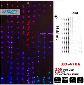 Trade Shop Trade Shop - Tenda Luminosa Natalizia 200 Led Luce Rgb Cavo Trasparente 8 Giochi Luce Xc-4786