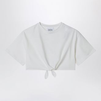 Douuod T-shirt cropped avorio con dettaglio nodo