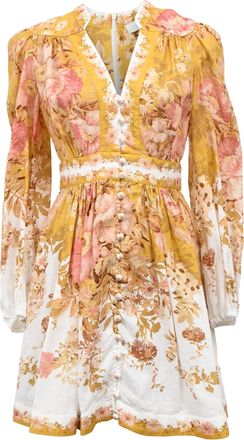 Zimmermann Zimmerman Pattie Floral-Print Mini Dress in Yellow Linen
