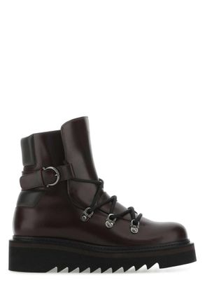 Ferragamo Borwn Solid Round Toe Boots