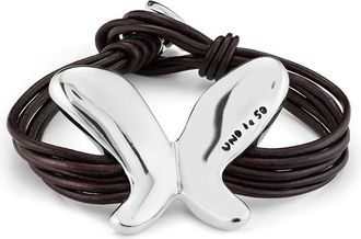 UNOde50 Five Leather Straps Bracelet With Sterling Silver Metal Alloy Butterfly And Button Clasp