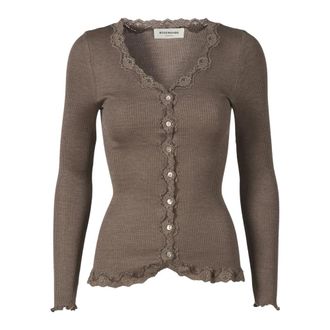 Rosemunde Brown Lace V-Neck Cardigan - female - Rosemunde - Cardigans - Brown - XS - Knitwear