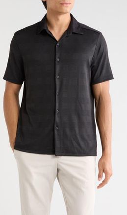 Robert Barakett Edmond Short Sleeve Knit Button-Up Shirt in Black at Nordstrom, Size Xx-Large