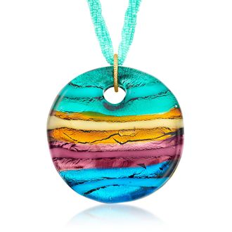 Ross-Simons Italian Multicolored Murano Glass Bead Pendant Necklace With 18kt Gold Over Sterling