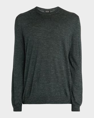 Ermenegildo Zegna Mens Melange Long-Sleeve Crewneck T-Shirt