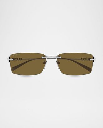 Gucci Men & apos;s Gucci Block 56mm Rimless Rectangular Metal Sunglasses