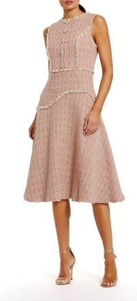 Mac Duggal Boucle Sleeveless Button Up Midi Dress in Blush Gold at Nordstrom, Size 10