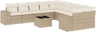 vidaXL Set De Sof&aacute;s De Jard&iacute;n 11pzas Con Cojines Rat&aacute;n Sint&eacute;tico Beige Vidaxl
