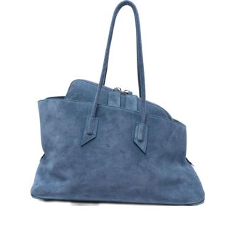 The Attico La Passeggiata Medium Blue Shoulder Bag With Two Top Handles And Top Zip Closure In Suede Woman