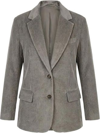 Brunello Cucinelli Blazer monopetto a coste - Dames - Blazers - Grijs - S - Katoen - Jassen