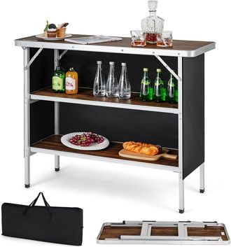 Costway Costway Mesa De Camping Plegable, Mesa De Picnic Port&aacute;til De Aluminio Con Estantes Abiertos De 2 Niveles, Bolsa De Transporte, Mesa Plegable Ligera Pa