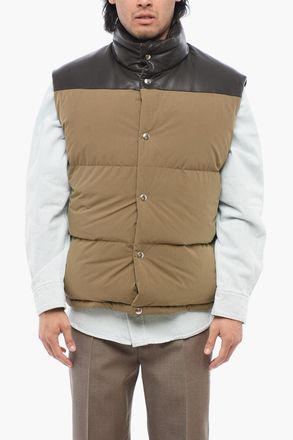 Bottega Veneta Cotton Sleeveless Puffer with Leather Detail Bottega Veneta